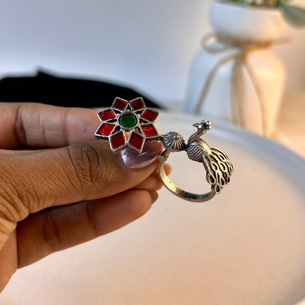 Peacock 3D mirror work Ring